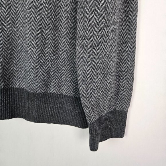 Eddie Bauer Gray/Black Cotton/Cashmere Zig Zag Stripe Knit V-Neck Sweater L Tall - Picture 2 of 6